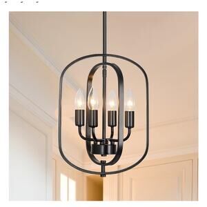 JHLBYL Black Chandelier Light Fixture, 4-Light Modern Farmhouse Chandelier